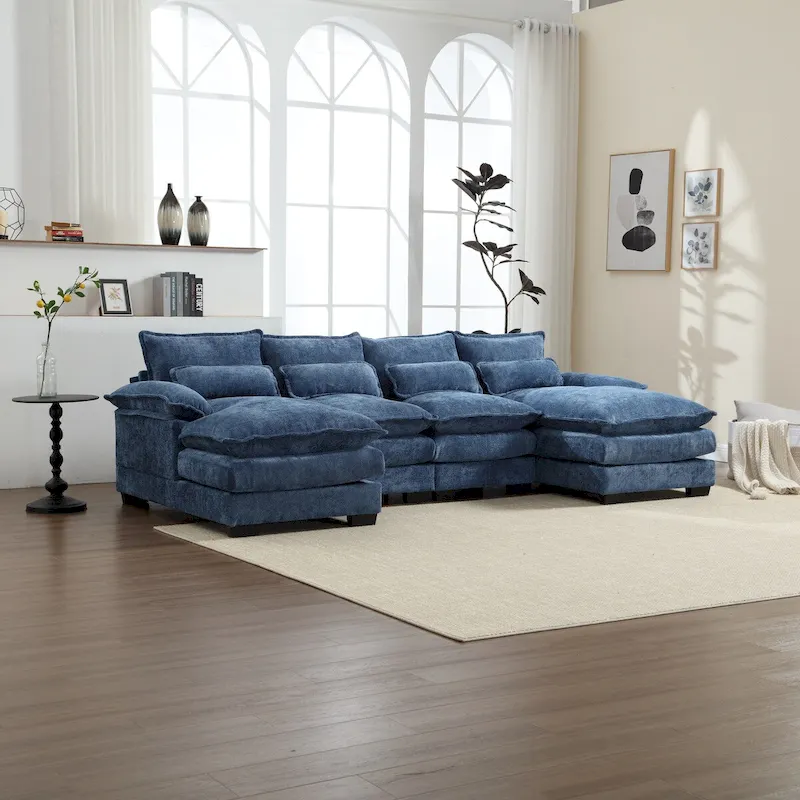 U-Shaped Chenille Sectional Sofa - Reversible Modular Seating
