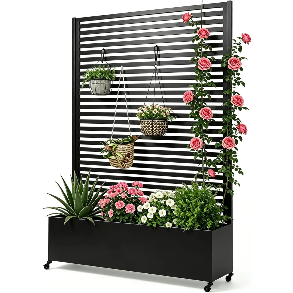Pflanzkasten mit Spalier Metall Hochbeet auf Rollen Sichtschutz 120x40x185 cm rechteckig Garten Balkon Terrasse