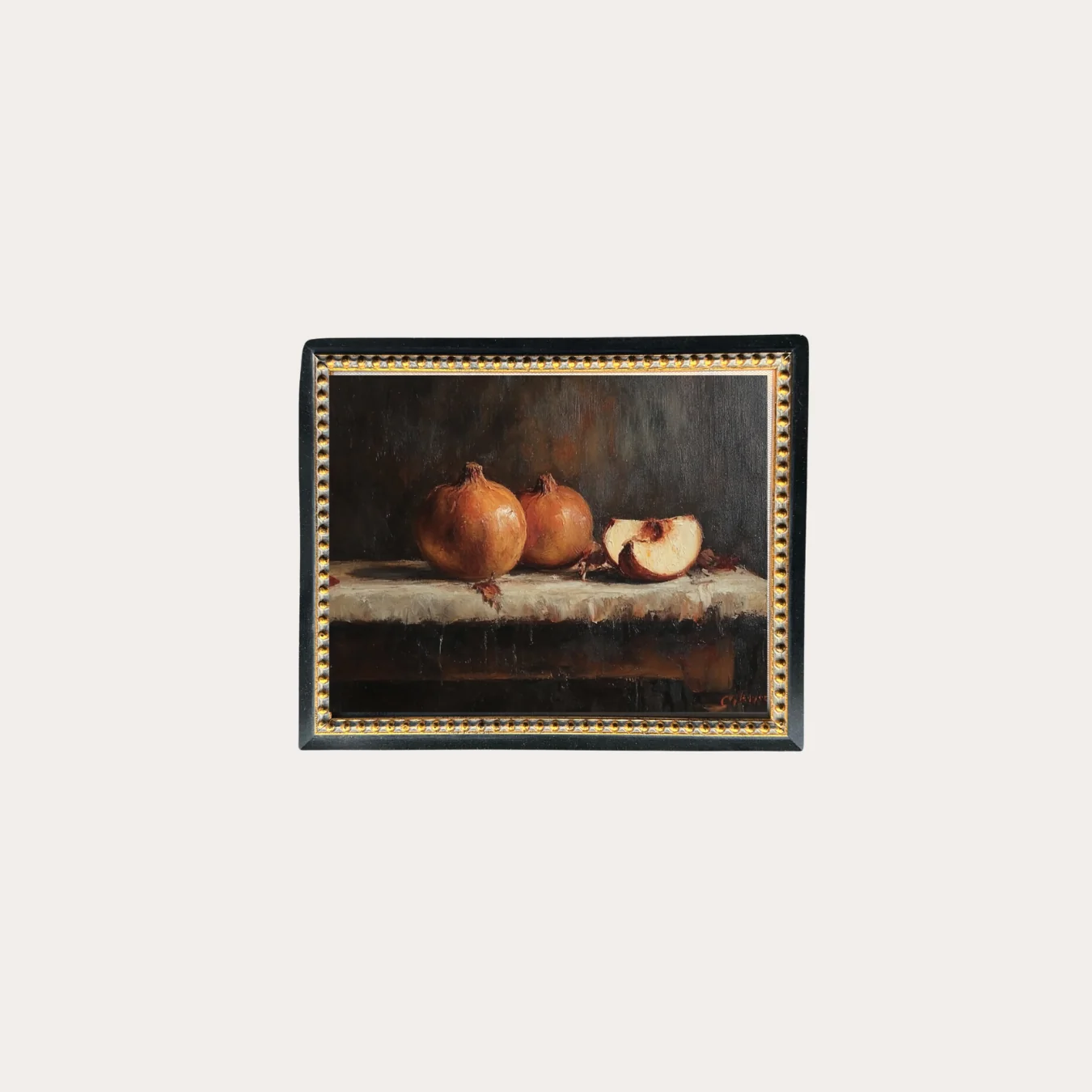 Moody Pomegranate | Gold Beaded Black French Framed Art