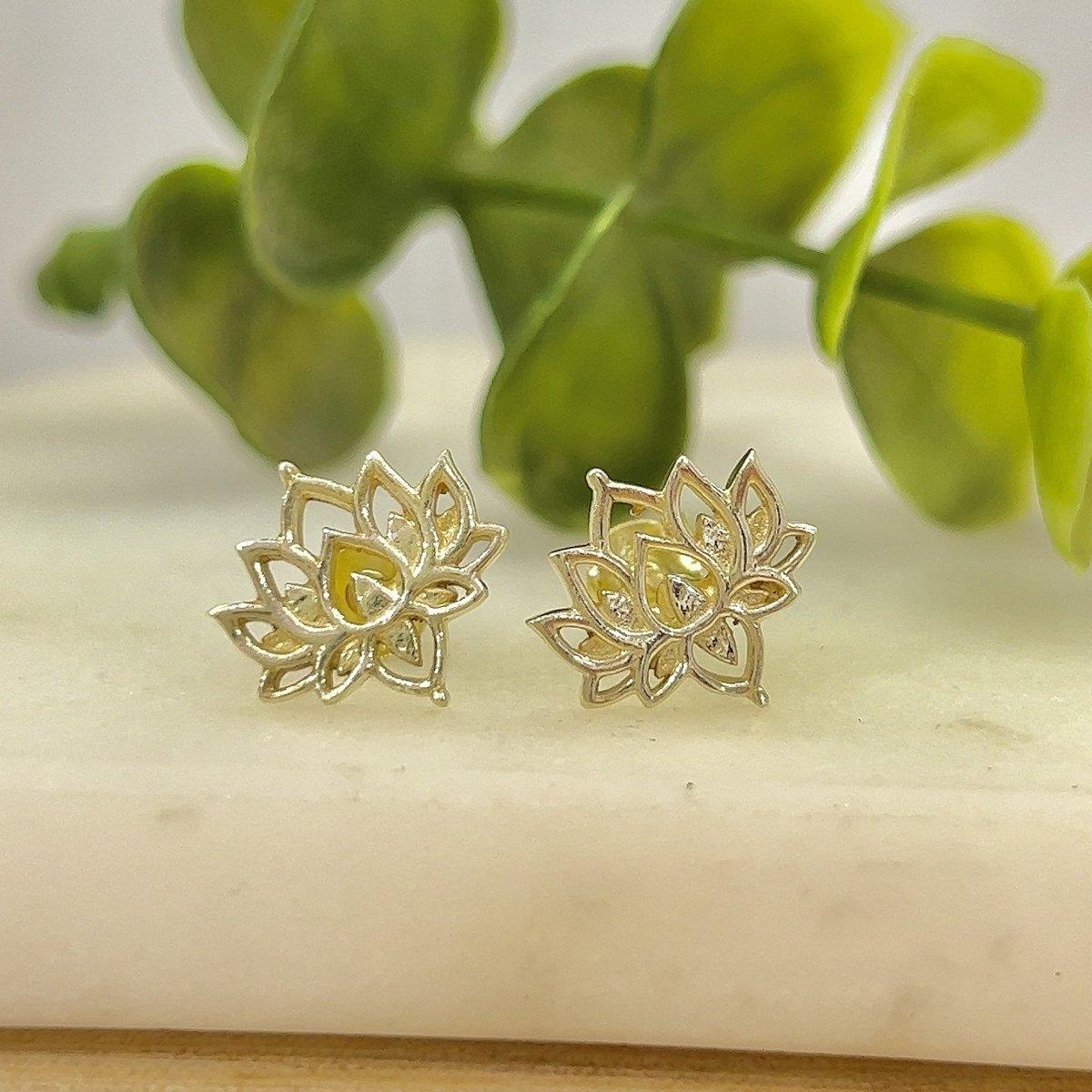 Laihas Boho Chic Lotus Flower Studs - Gold Vermeil