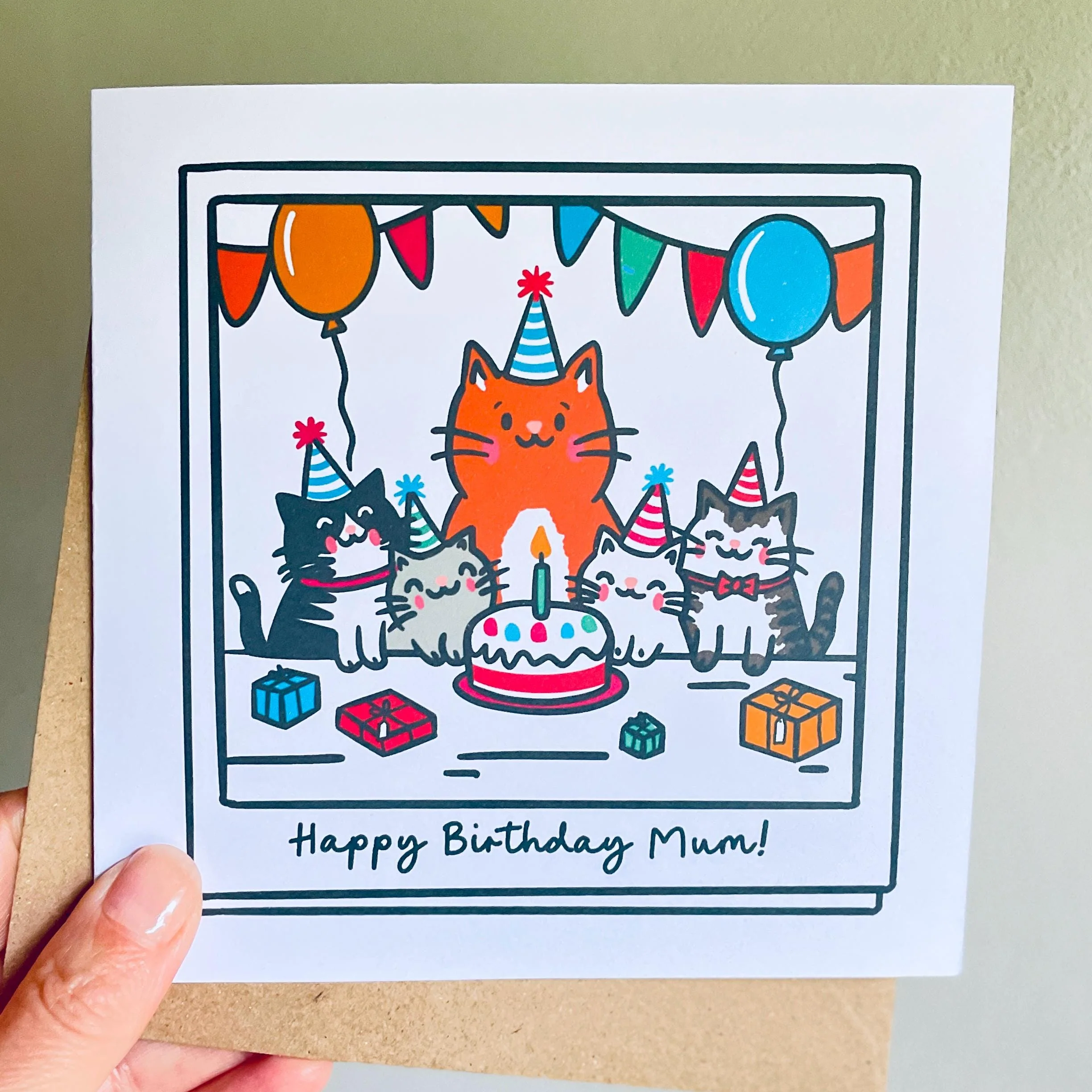Cat Birthday Party Card: For Cat Lover, Personalised, with Krafte Envelope