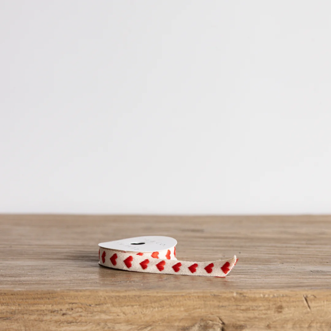 Classic Red Hearts Woven Ribbon