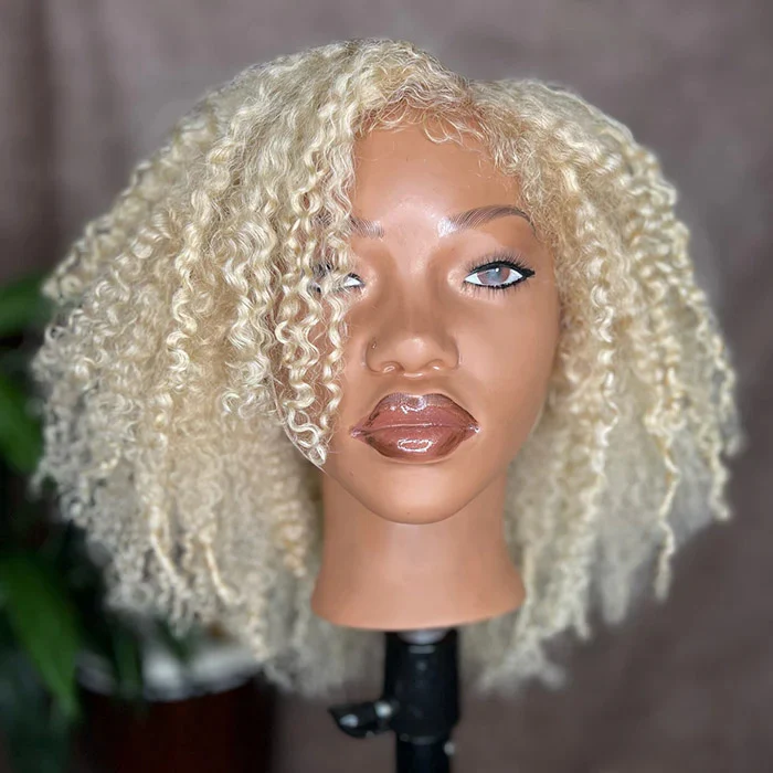 Bold Blonde 4C Edges Curly Lace Wig Pre Plucked Pre Cut HD Lace 613 Glueless Human Hair Wig With Realistic And Natural Hairline For Black Women