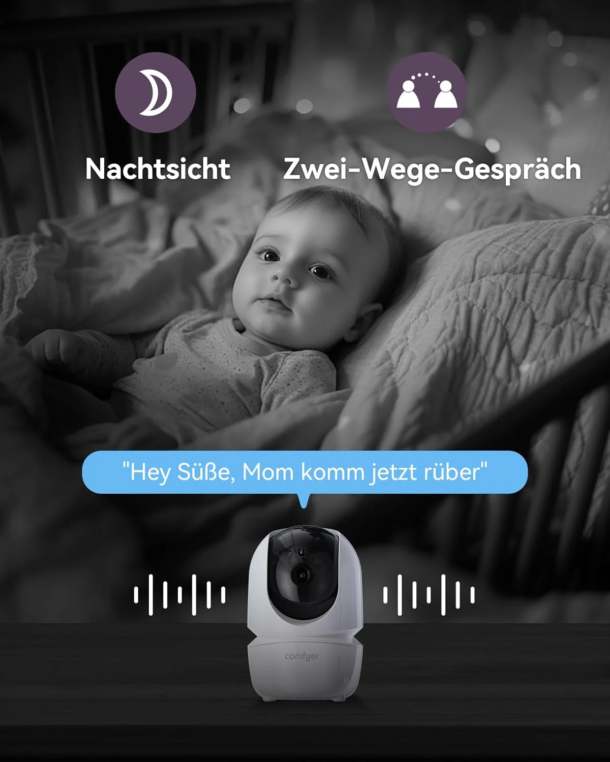 Comfyer Split-Screen Babyphone mit 2 Kameras, 7 HD 720P Video Babyphone ohne WLAN mit Halterung, IR-Nachtsicht Weitwinkelobjektiv Vox-Modus 2-Wege-Audio 960 Fuß Reichweite Videoüberwachungsgeräte