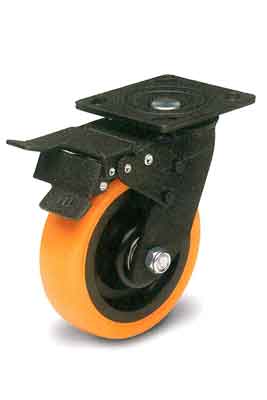 Tuff Grade B07-01A-200-262  ~  Caster 8 InchTop Locking Brake Swivel Orange Polyurethane 900 Lb Cap