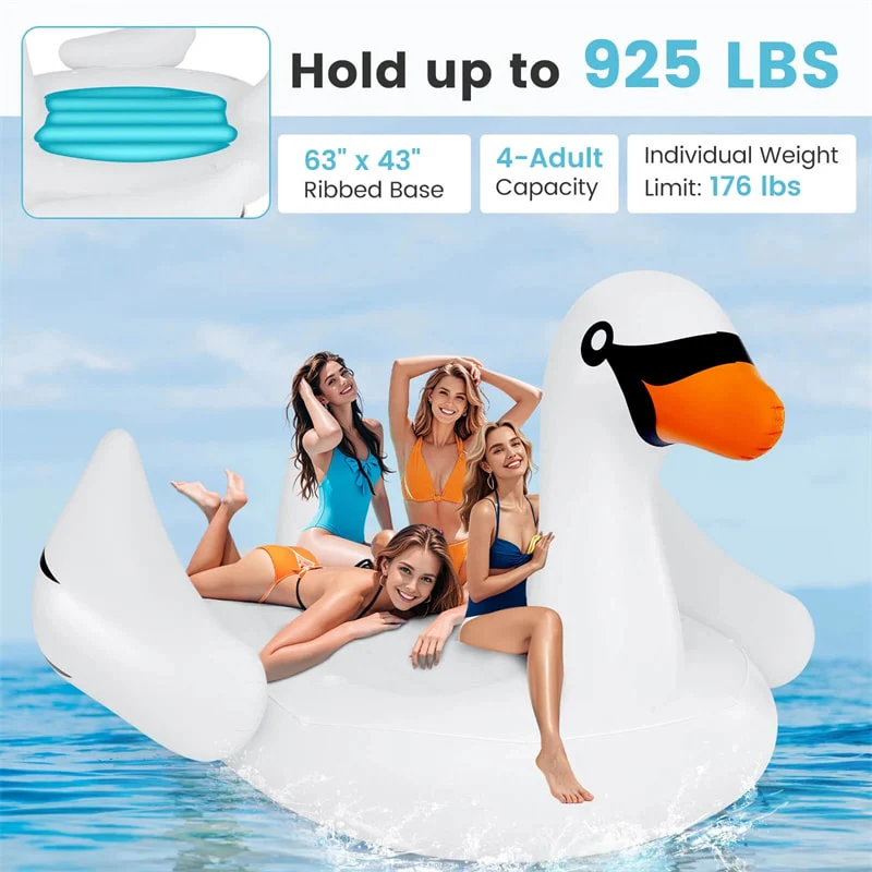 4-6 Person Giant Pool Float, Inflatable Floating Island with Electric Pump & Cup Holders for Pool, Lake, Beach Parties