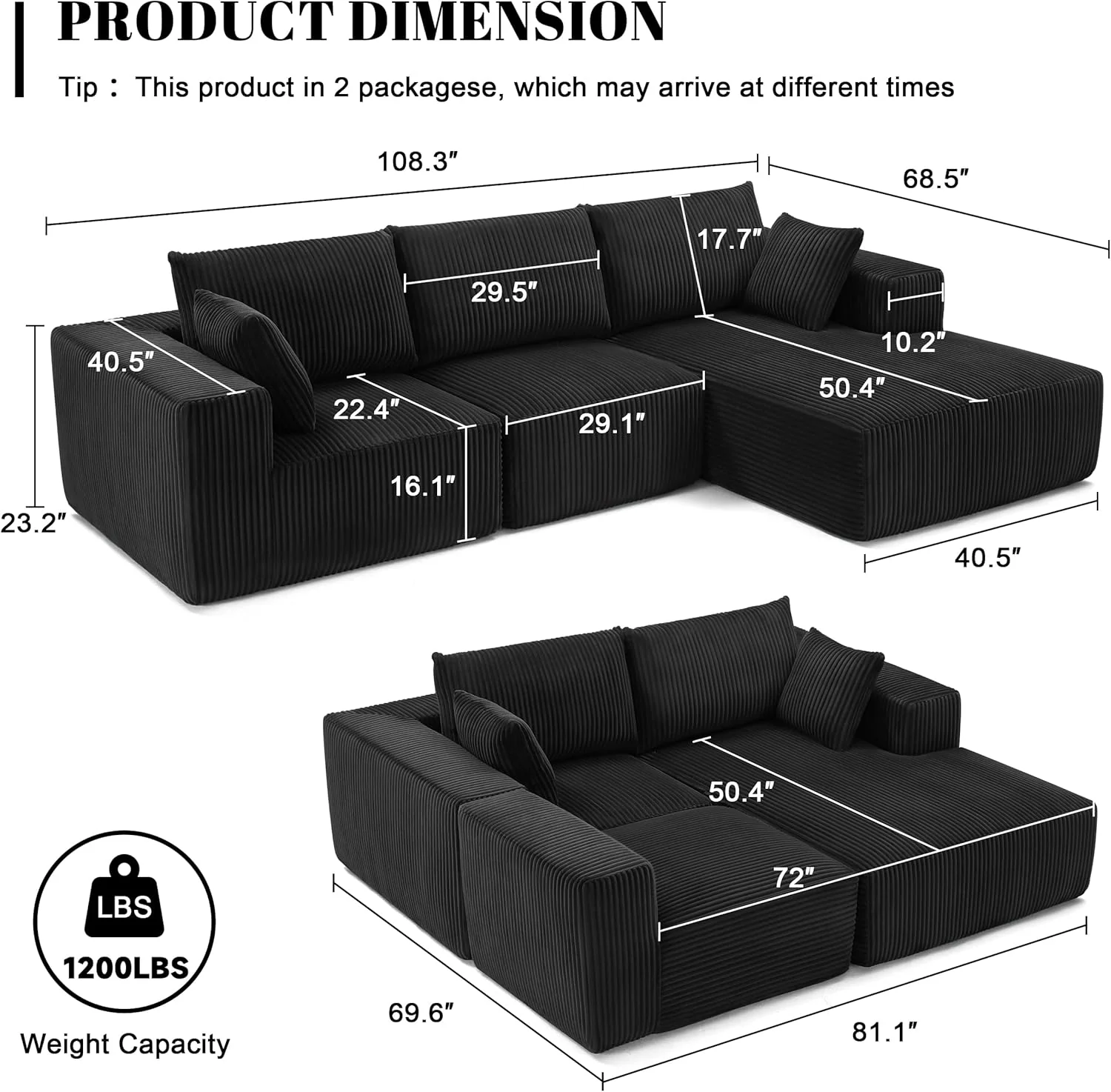 108 Modular Sectional Sofa Cloud Sectional Couch Modern Modular L-Shape Sofa Couch