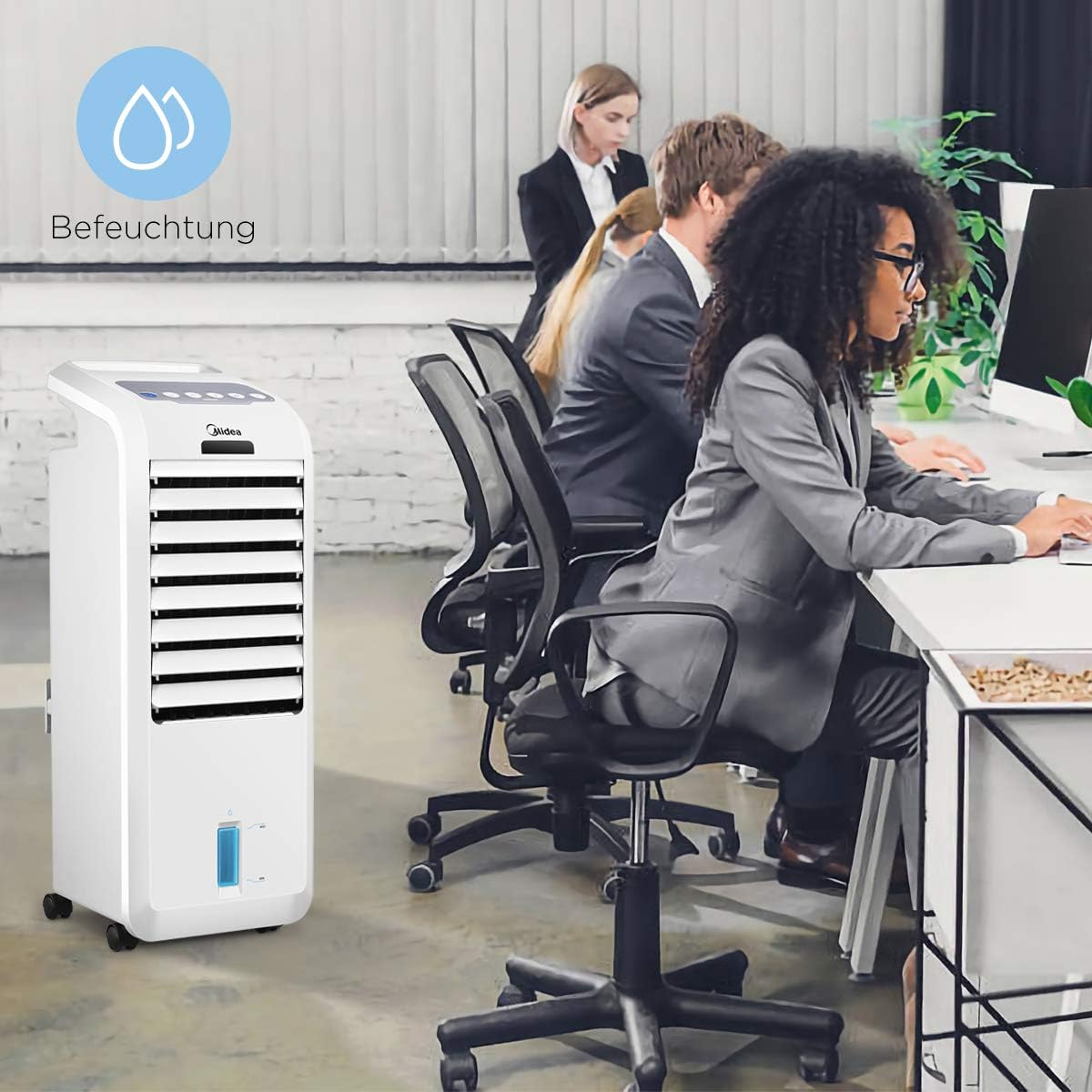 Midea Luftkühler mit Wasserkühlung, Klimaanlage Mobil, Ventilator mit 5L Wasserkühlung, Luftbefeuchter und Ionisation, Klimaanlage Ohne Abluftschlauch, 355m³/h, Ventilator mit Fernbedienung,55W,Weiß