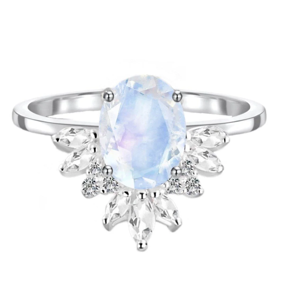 Moonstone Ring- Empress Moonstone and Topaz Crystal Ring