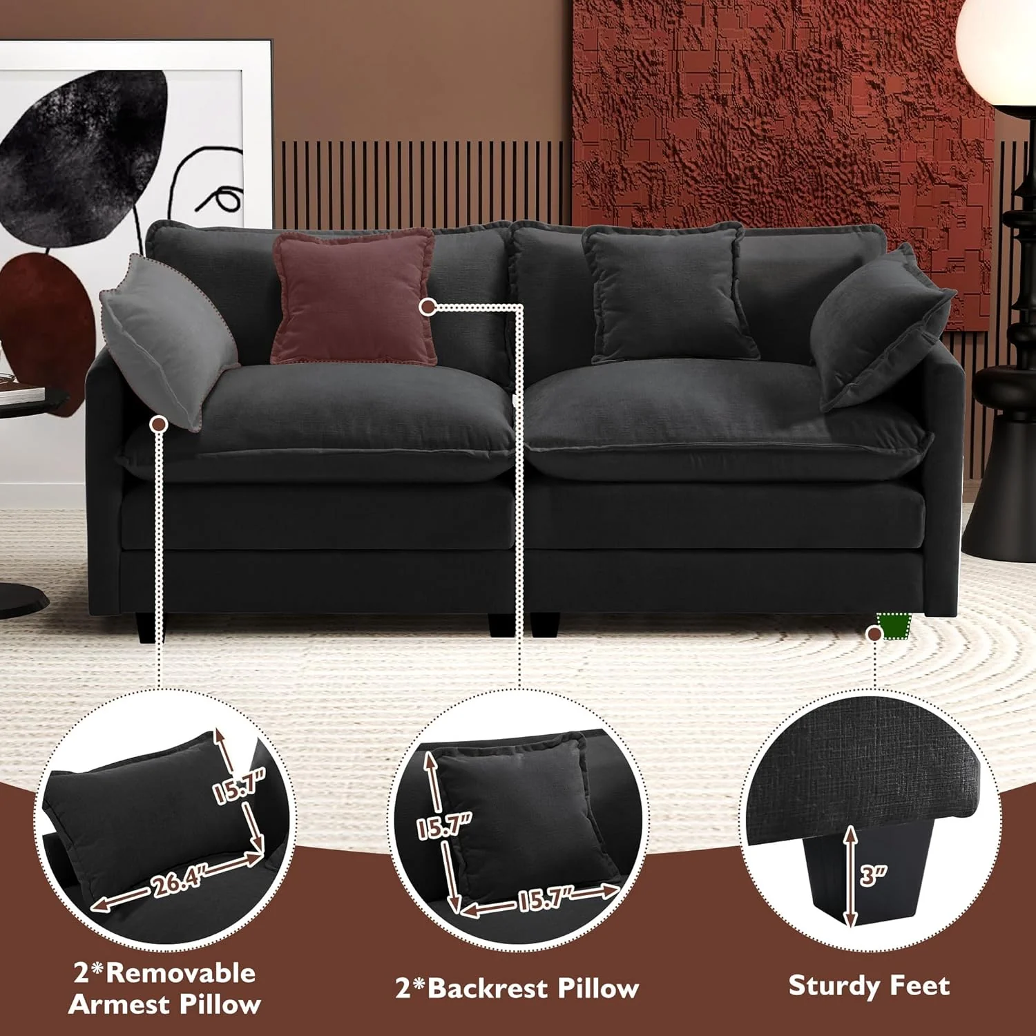111.4 Inch L-Shaped Modern Sofa Modular Cloud Sofa Ottoman 4-Seater Chenille Deep Seat Sofa