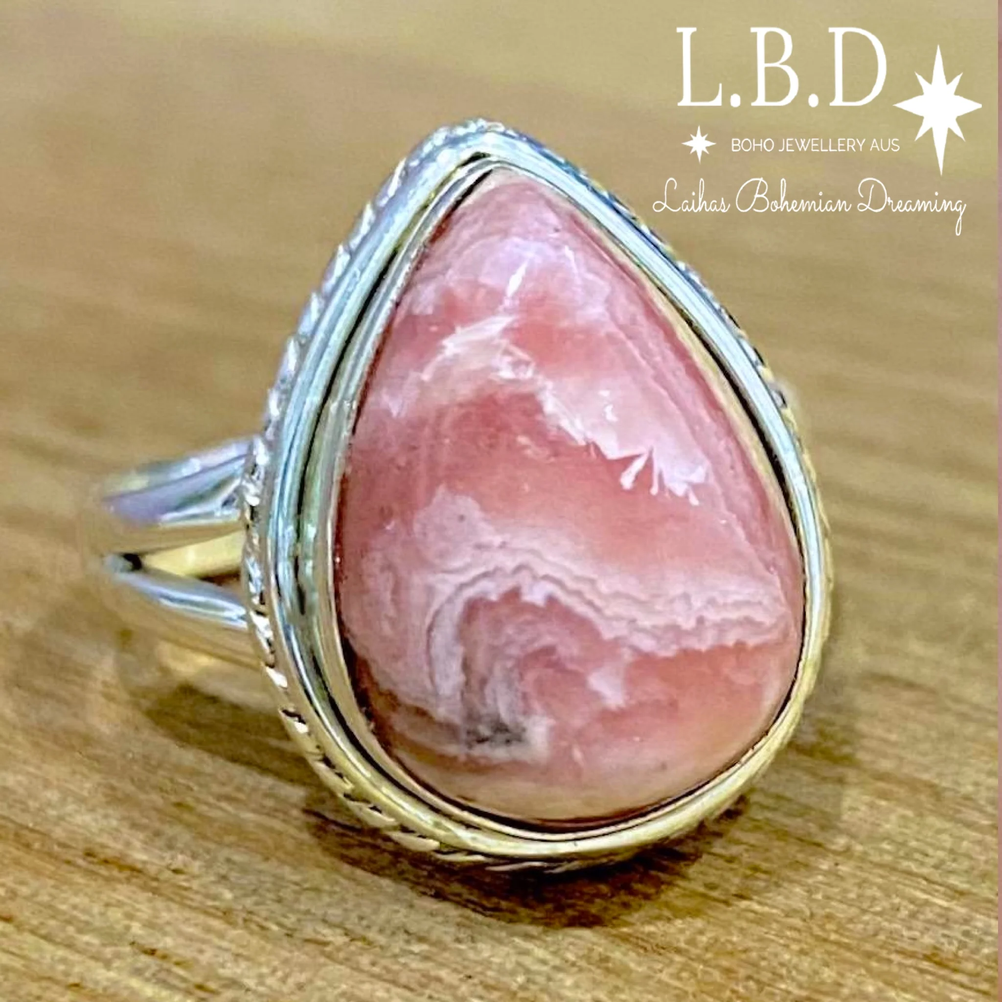 Laihas Twisted Teardrop Rhodochrosite Ring