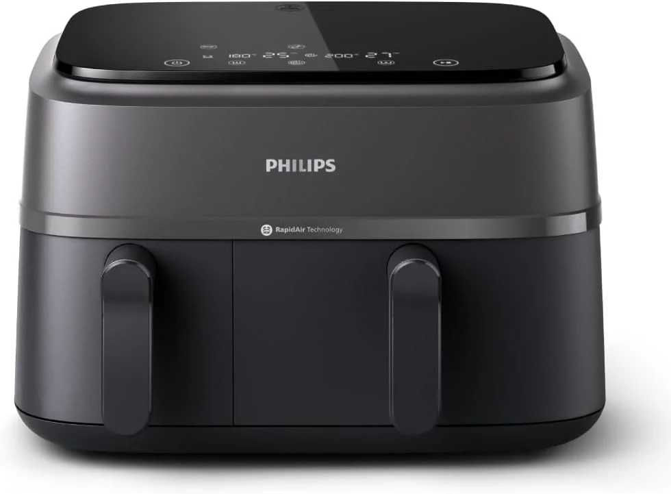 Philips Airfryer 5000 Series Dual Steam Basket - 9L, RapidAir Plus Technology, 19 Functions in 1, 90% Less Fat, Air Steam, 2 Baskets, 2 Sizes, Steam Cooker, Accessories (NA550/00)