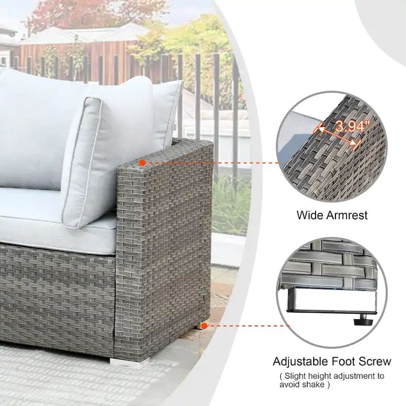 HOOOWOOO 8-piece Rattan Wicker Patio Furniture Set with Fire Pit
