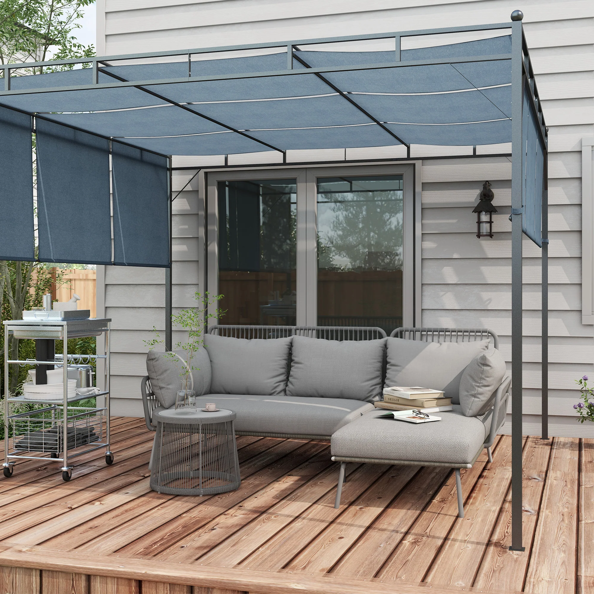Outsunny Tuin Hoekbank Rattan 2 Zits voor Tuin & Terras, Lichtgrijs