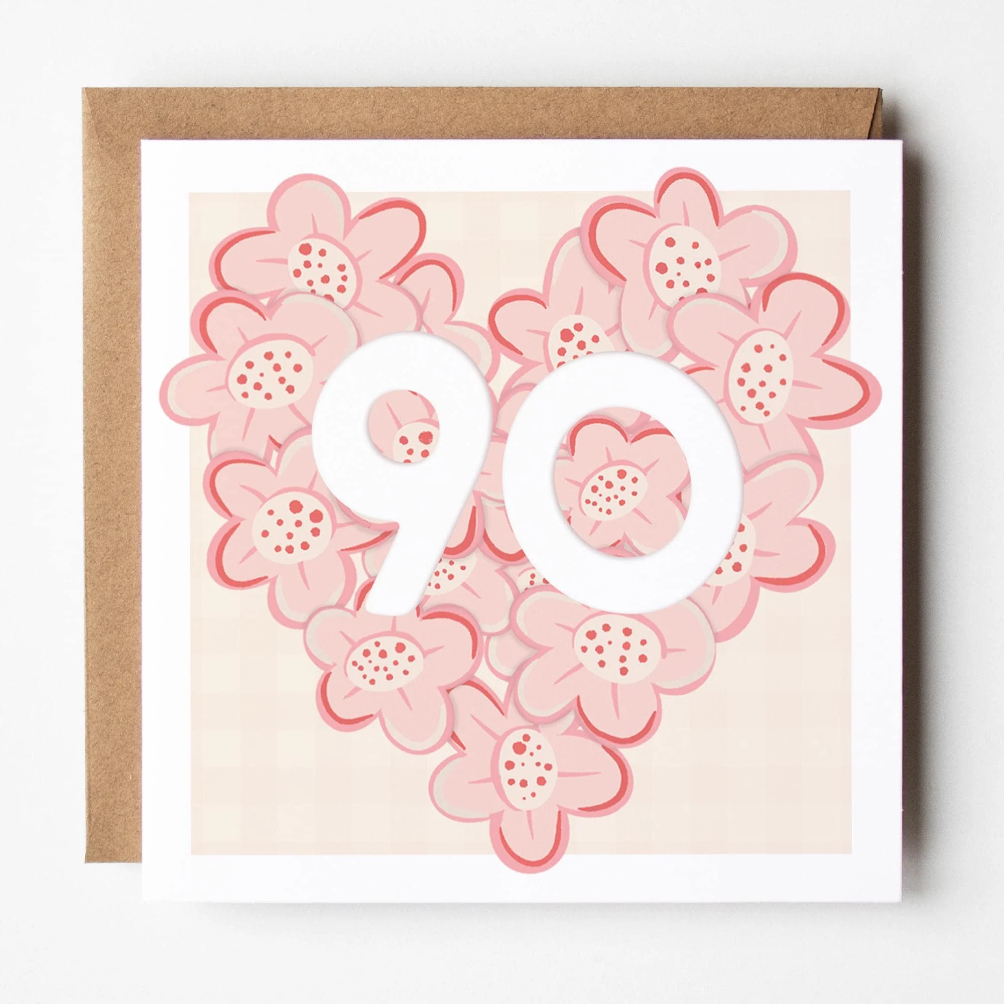 90th Birthday Card for Her; with Kraft envelope