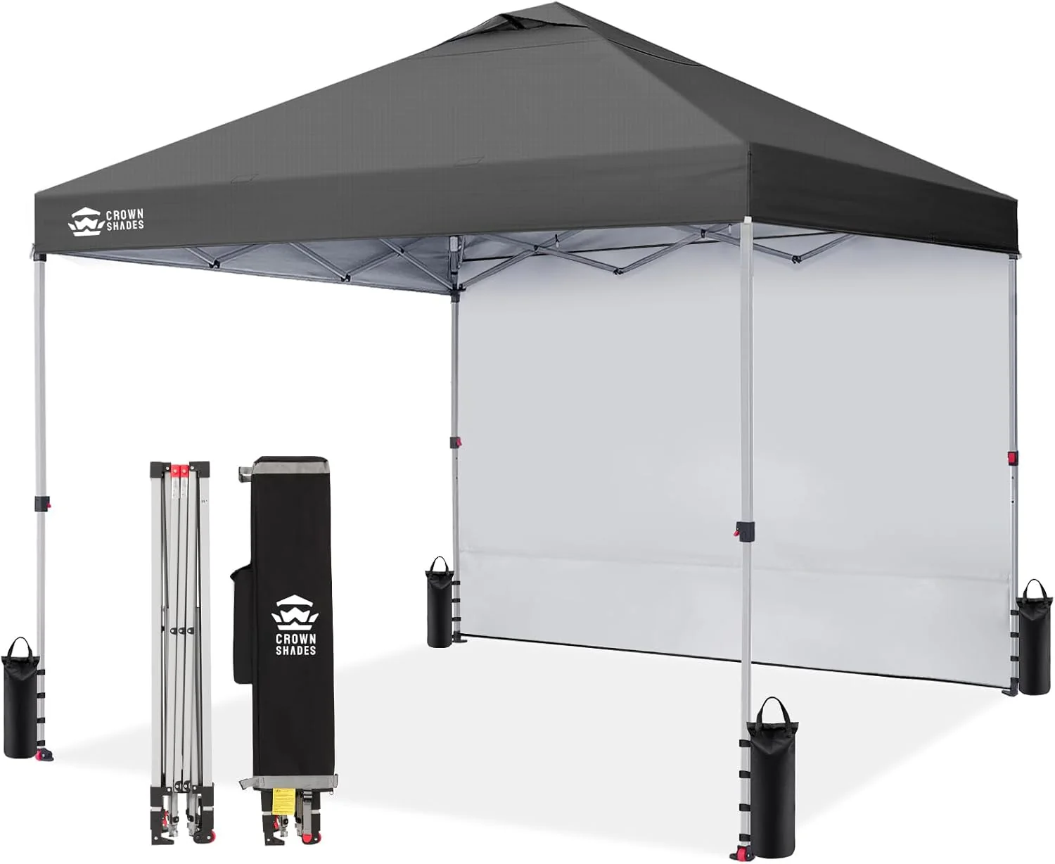 CROWN SHADES 10x10 Pop Up Canopy with 1 Side Wall - Beach Tent with One Push Setup - Outdoor Sun Shade for Events, Parties, Camping - Gazebo with STO-N-Go Cover Bag (White)