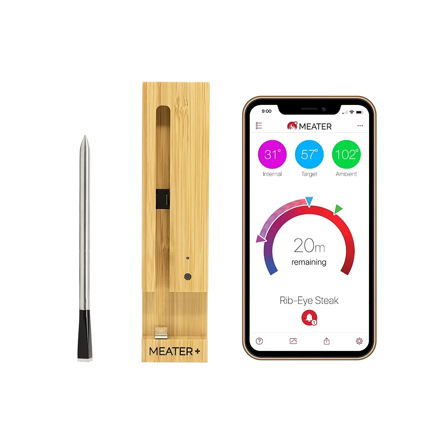 MEATER Plus | Intelligens húshőmérő Bluetooth-szal | 50 m vezeték nélküli hatótávolság | Sütőhöz, grillhez, konyhához, BBQ-hoz, füstölőhöz, nyárson sütéshez