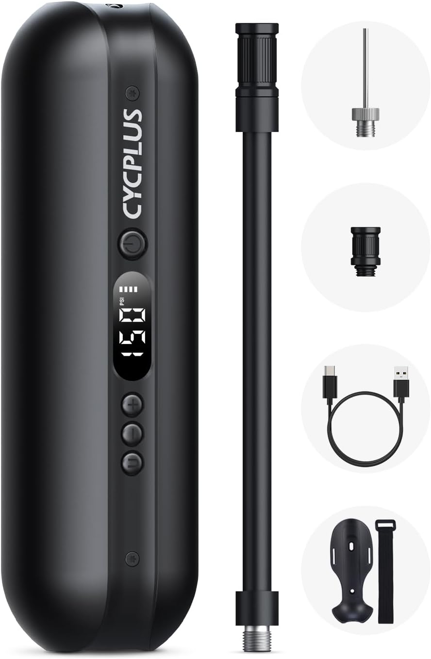 CYCPLUS 150 PSI Compressore Portatile Mini Gonfiatore Auto Pompa Pneumatica con Batteria Ricaricabile Luce LED Compressore d'Aria Elettrica Multifunzione per Auto, Moto, e Le Biciclette