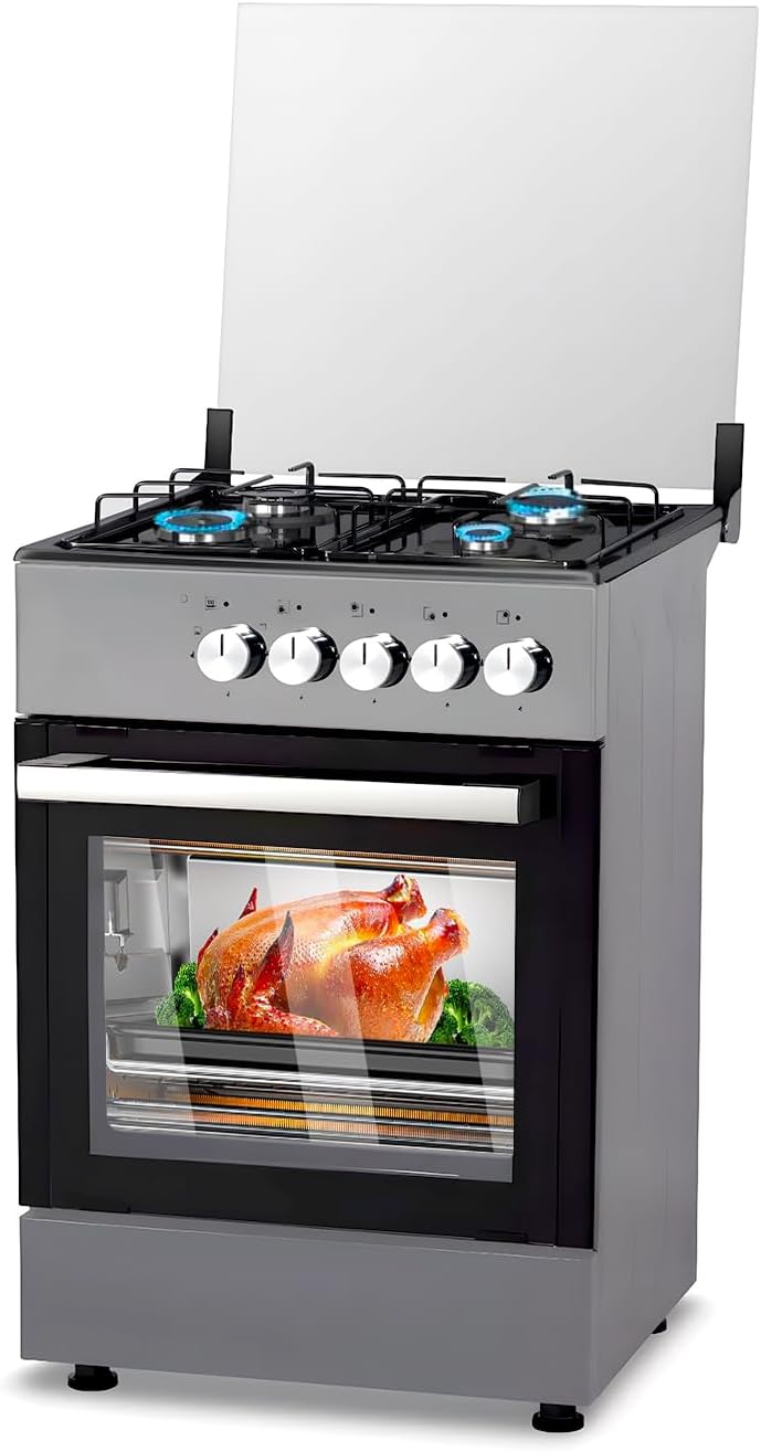 Avilia Cucina a Gas con 4 Fuochi e Forno Elettrico 1900W Integrato 57x88 Argento - Realizzata in Acciaio Inox Resistente è Ideale per Piccoli Ambienti o Esterni con Comoda Lastra Coprifuochi