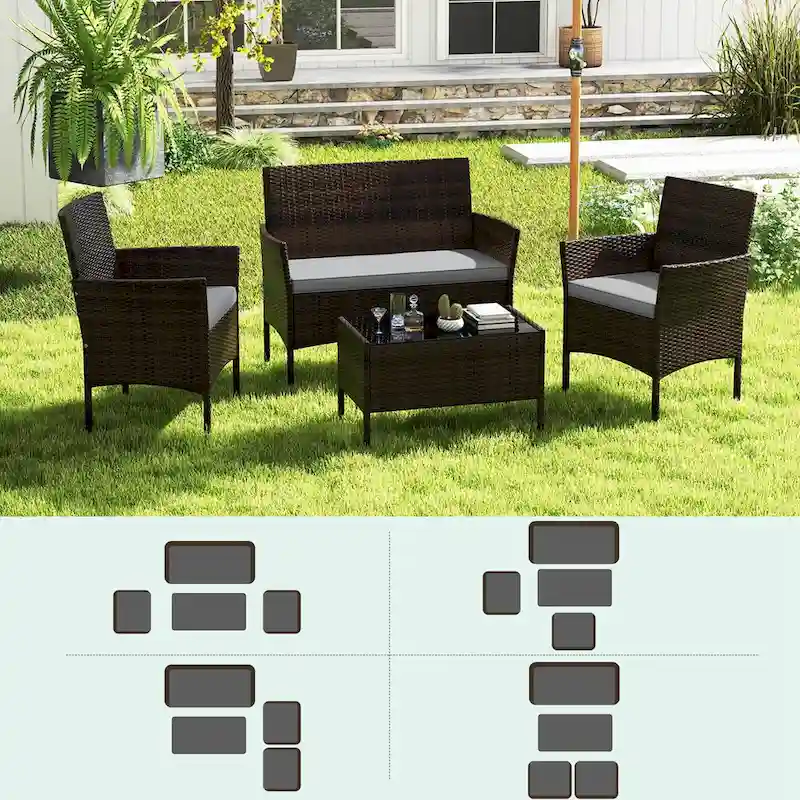 Costway 4 PCS Patio Furniture Set with Washable Cushions and Tempered - See Details