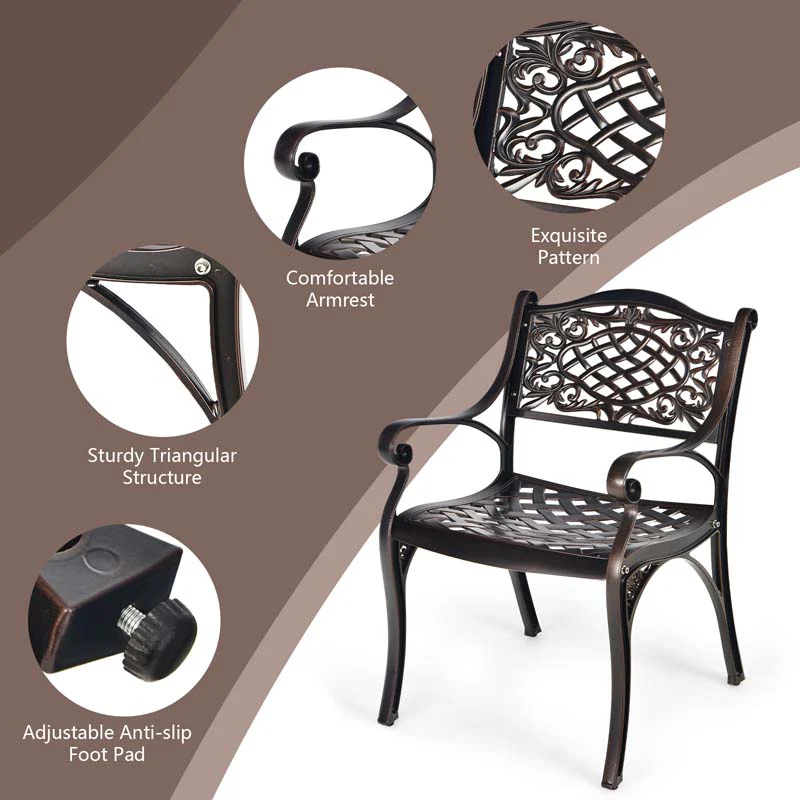 Eletriclife Outdoor Cast Aluminum Chairs with Armrests and Curved Seats