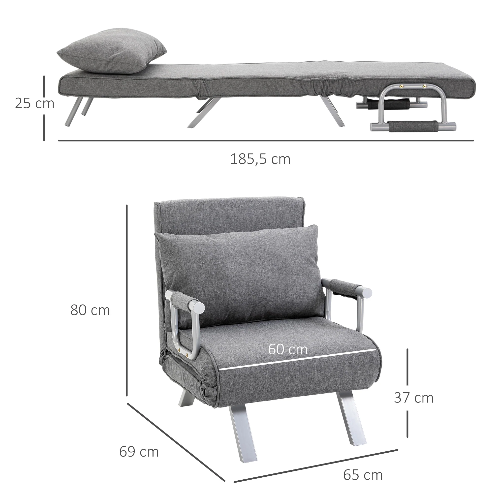 HOMCOM slaapbank met armleuningen slaapfauteuil logeerbed opklapbed chaise longue