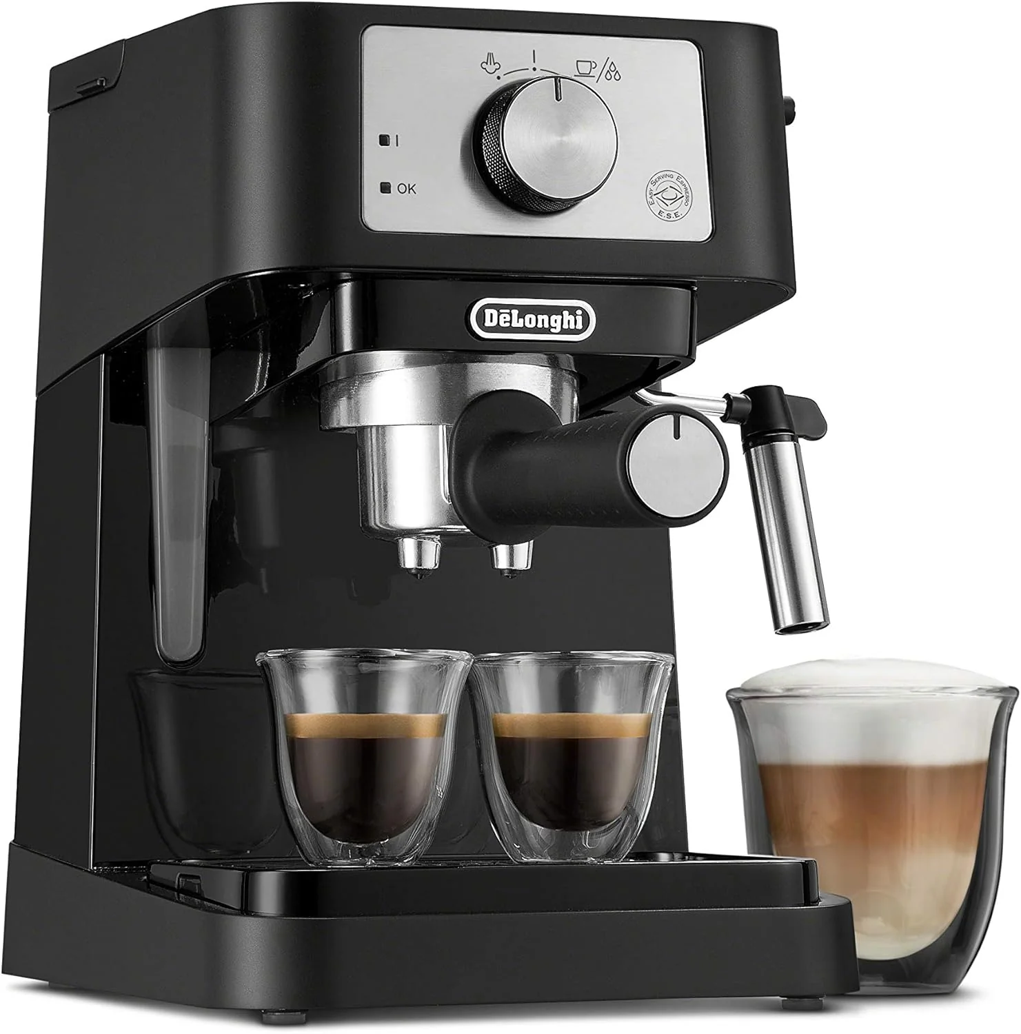 De'Longhi UPGRADED All-in-One Combination Coffee Maker & Espresso Machine + Advanced Adjustable Milk Frother for Cappuccino & Latte + Glass Coffee Pot 10-Cup, COM532M black
