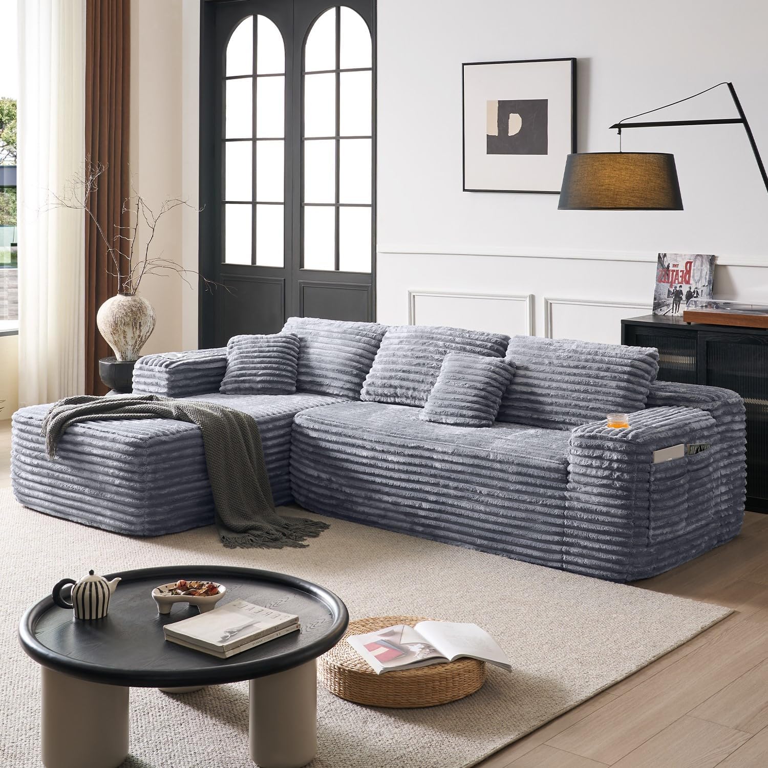 Cloud Sectional Couch with L-Shape Chaise Modern Modular Sofa Deep Seat Built-in Cup Holder