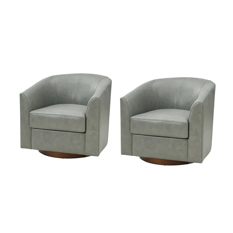 Althea Modern Genuine Leather Swivel Barrel Chair with Solid Wood Base Set of 2 By HULALA HOME
