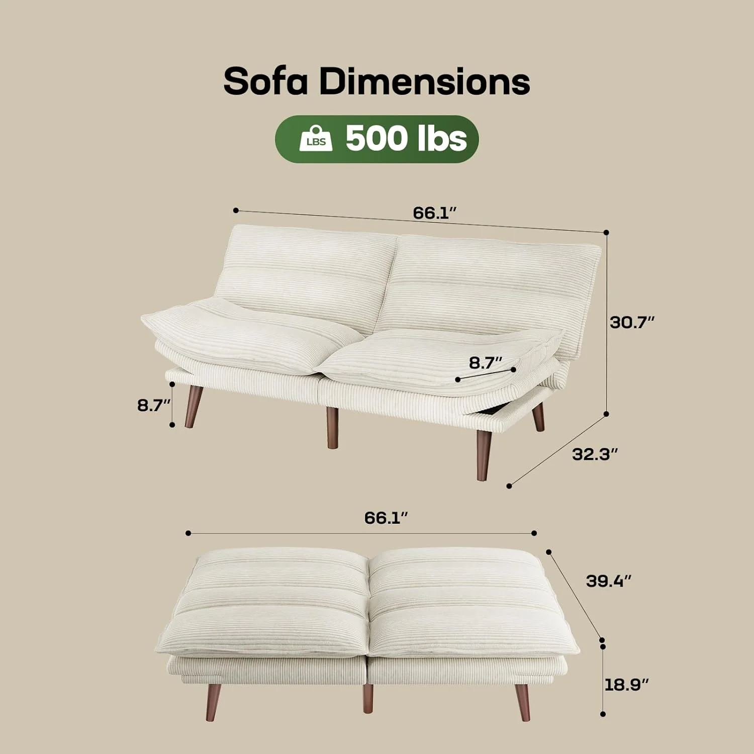 Futon Sofa Bed Futon Sofa with Adjustable Back and Armrests Converts to Small Sleeper Sofa Bed