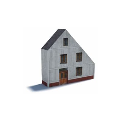 Background House (white, red base, 3 level, peak roof)