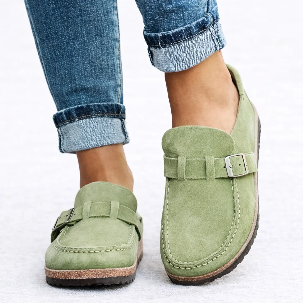 Women��s Slip-On Loafers Soft Suede with Elegant Buckle Detail