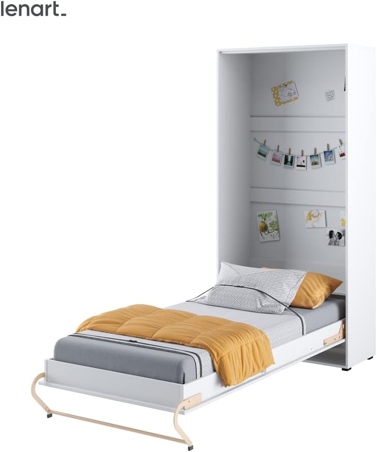 BIM Furniture Wandbett Vertical Schrankbett LENART Concept PRO Wandklappbett, Schrankklappbett Wandbett, Schrank mit integriertem Klappbett, Funktionsbett (Weiß Matt, 90 x 200 cm)