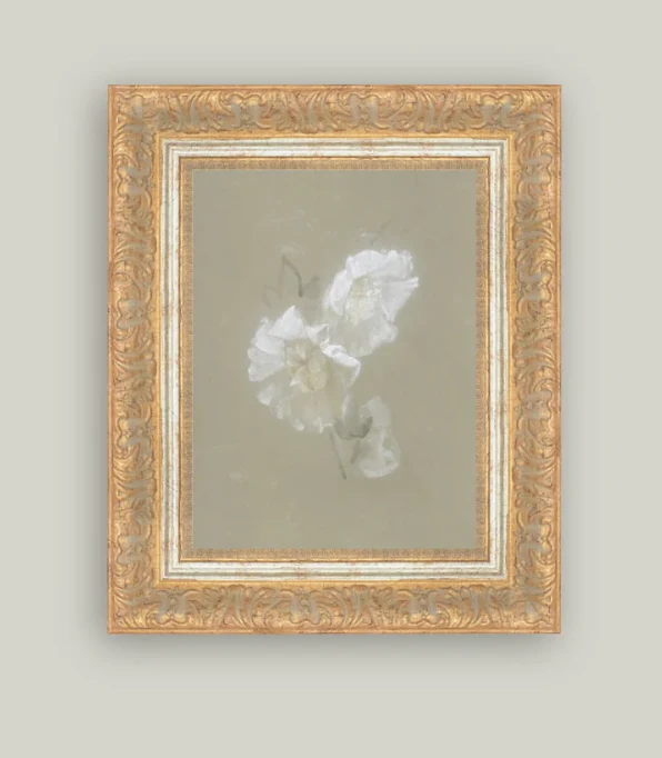 Sage and White Flowers Framed Antique Inspired Art