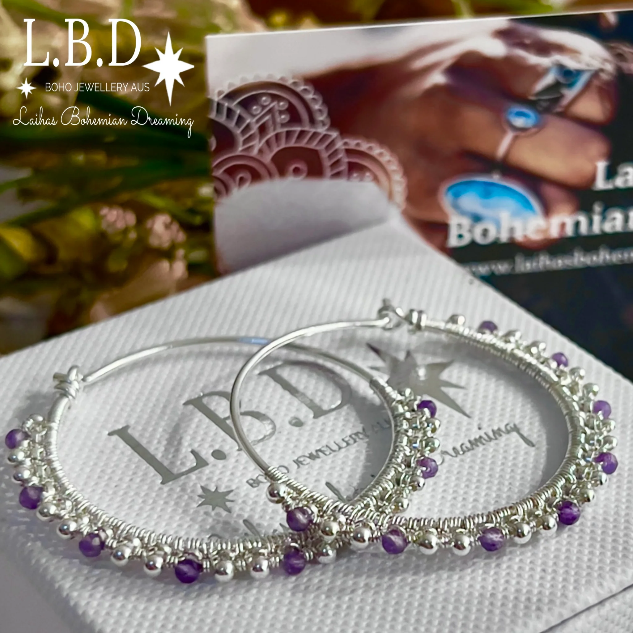 Laihas Handmade Amethyst Hoop Earrings 40mm