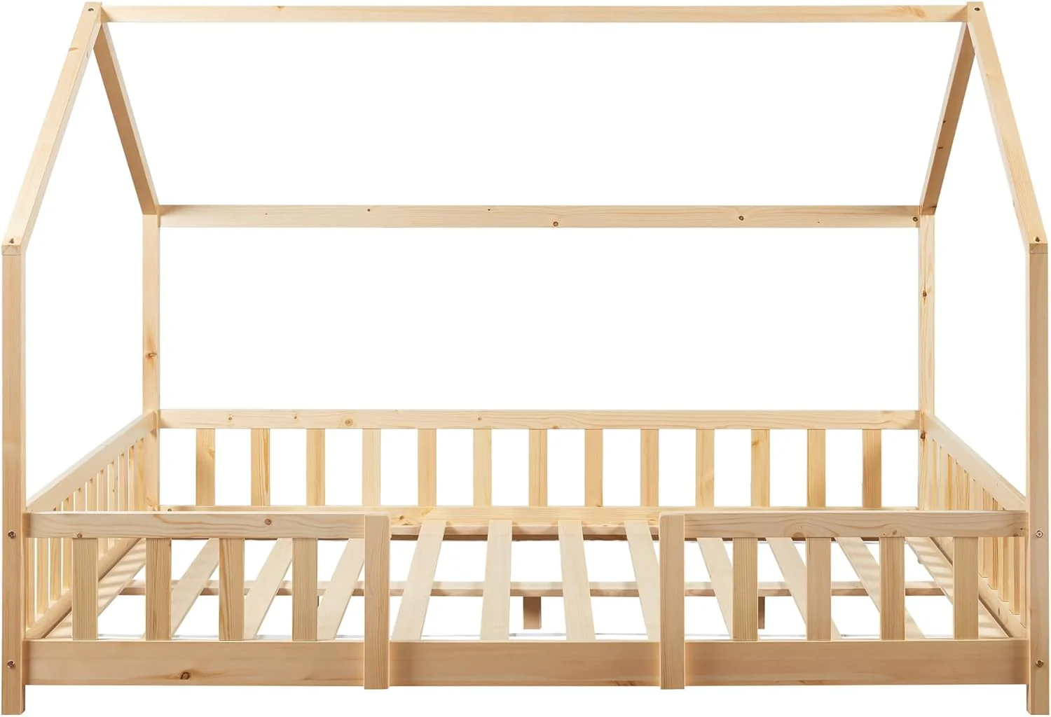 [en.casa] Letto per bambini Sisimiut a capanna 80 x 160 cm con protezione anticaduta letto in legno per bambini letto a terra rete a doghe in legno di pino Bianco opaco