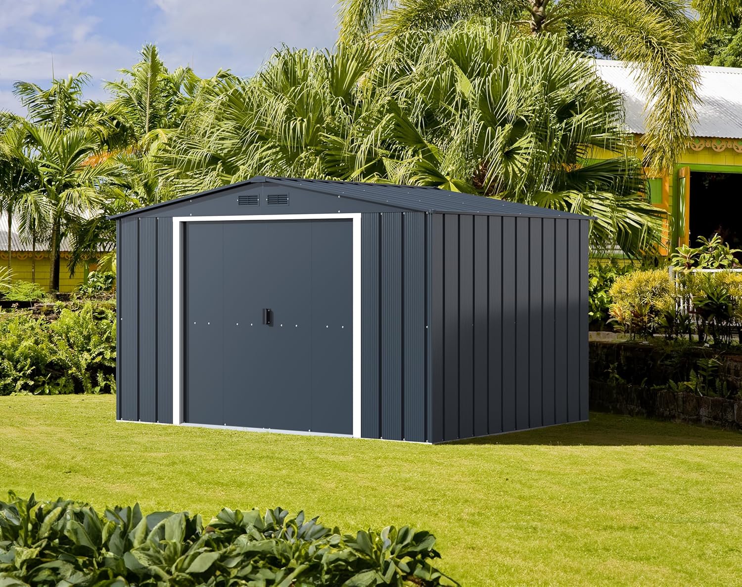 Duramax ECO 10 x 8 (7.28 m²) Abri de Jardin en Métal Galvanisé à Chaud, Abri de Stockage d'Outils, Structure de Toit Renforcée, Abri en Métal Sans Entretien, Anthracite