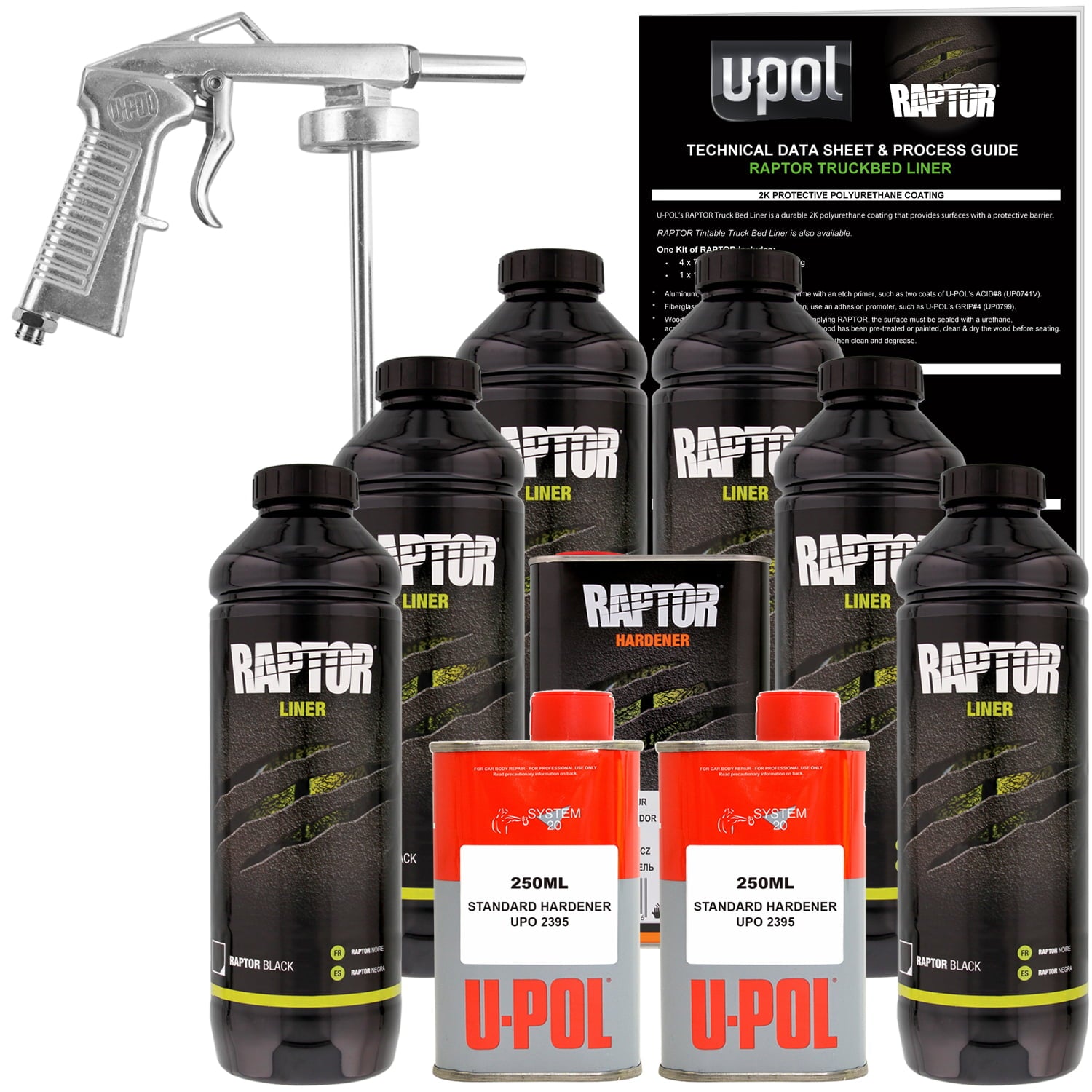 Raptor Black Urethane Spray-On Truck Bed Liner Spray Gun, 6 Liters