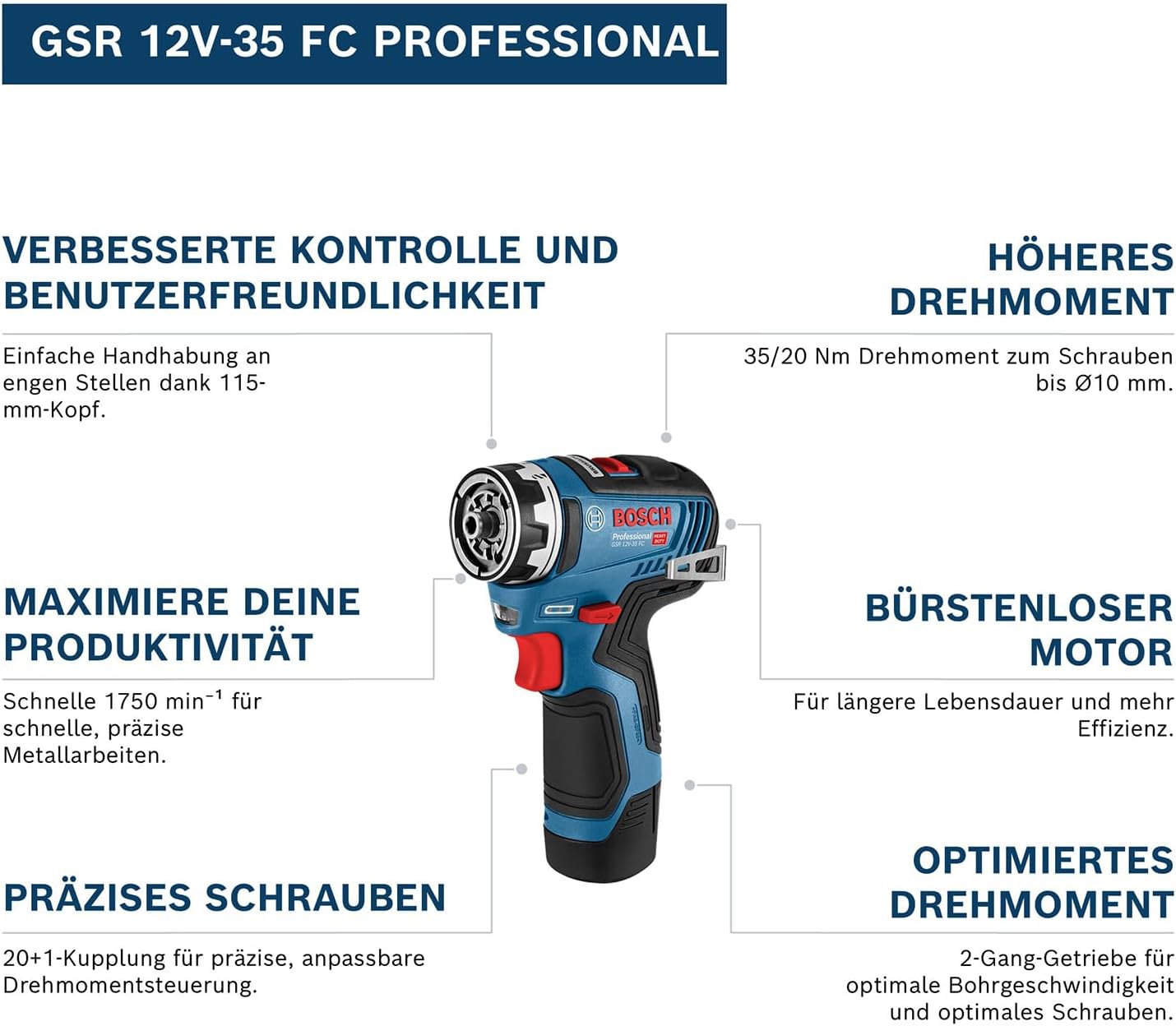 Professional 12V System Akku Bohrschrauber GSR 12V-35 FC - FlexiClick System (inkl. 2x Akku GBA 3.0Ah, Schnellladegerät GAL 12V-40, Bohrfutteraufsatz GFA 12-B, L-BOXX)
