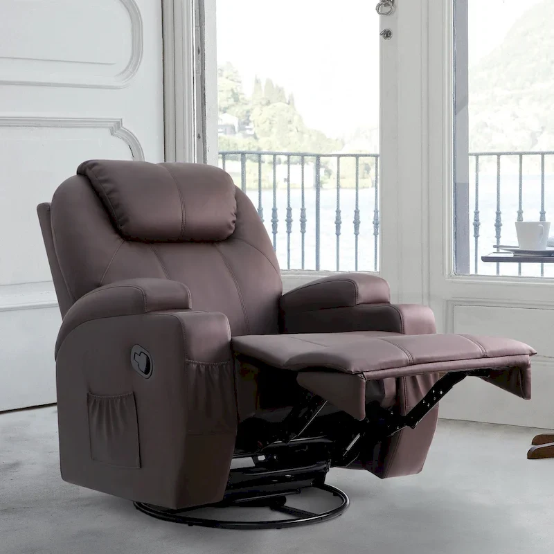Massage Recliner Chair Swivel Heating Faux Leather Living Room Chair