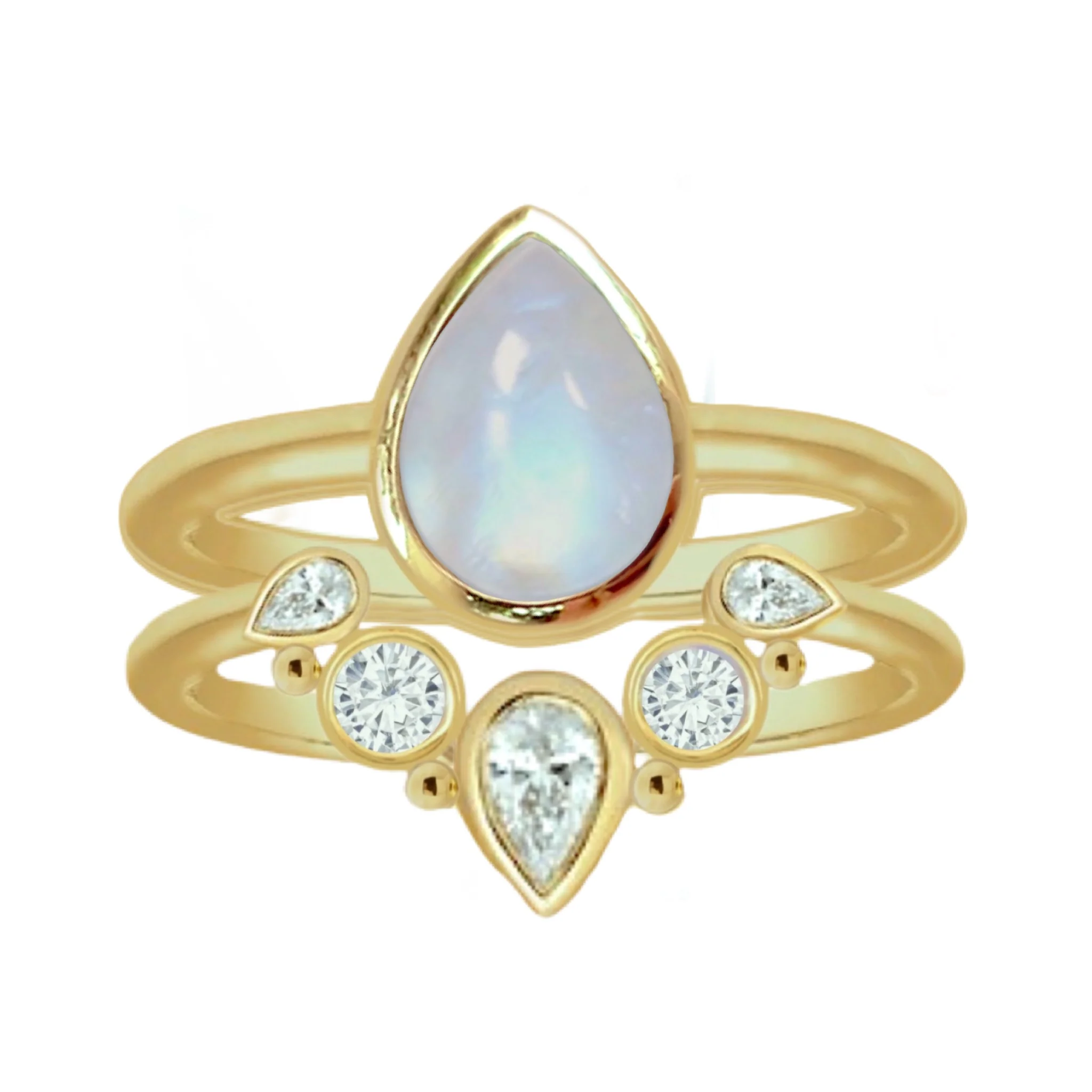 Laihas Queen Of Cups Gold Topaz and Moonstone Ring Set