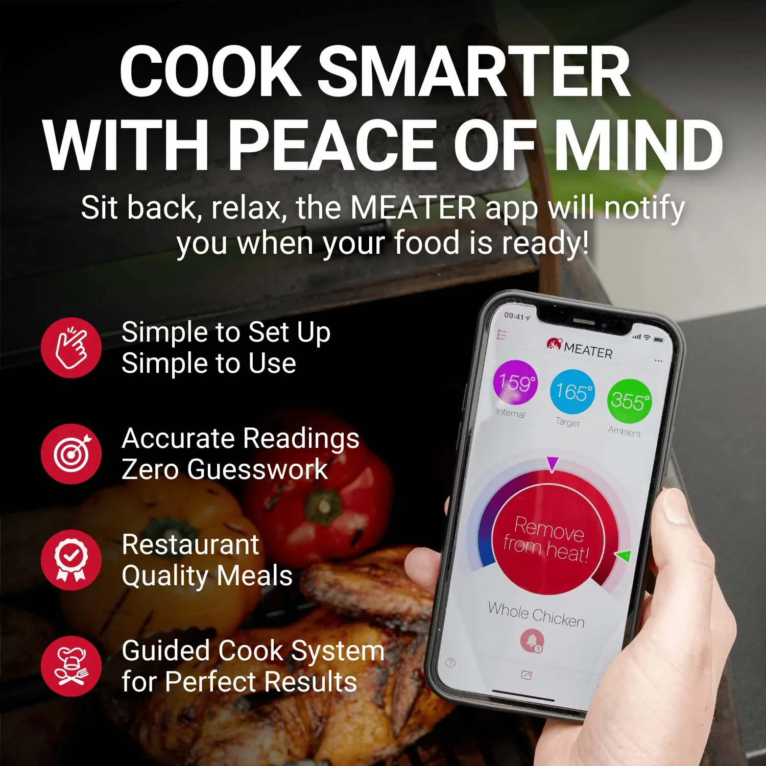 MEATER Plus | Intelligens húshőmérő Bluetooth-szal | 50 m vezeték nélküli hatótávolság | Sütőhöz, grillhez, konyhához, BBQ-hoz, füstölőhöz, nyárson sütéshez
