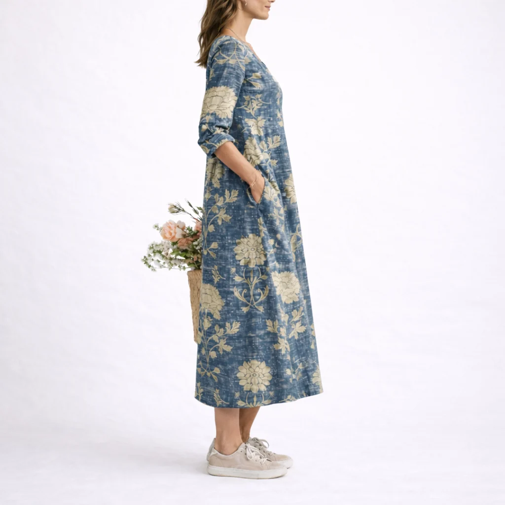 Womena??s Linen Dress Floral Pattern Lightweight Design