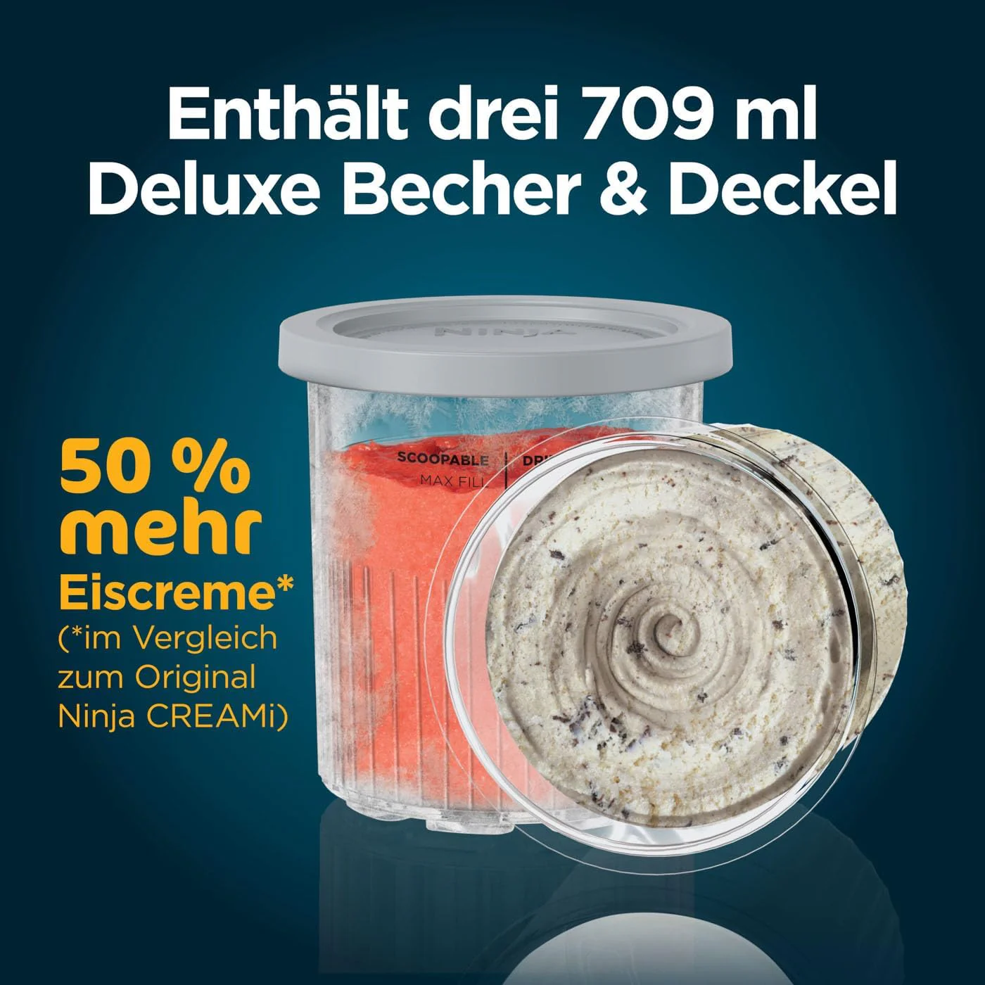 Ninja CREAMi Deluxe jégkrém- és fagyasztott ital készítő 2 pohárral, 10 funkcióval, készít fagylaltot, gelatót, szorbétot, fagyasztott joghurtot, turmixot, jégkását és még sok mást, 2 az 1-ben ízválaszték, ezüst, NC502EU