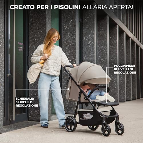 Kinderkraft TRIG 3 Passeggino Leggero, Pieghevole, Posizione Distesa, Posizione Reclinata, Sospensione 4 Ruote, Cinture di sicurezza a 5 punti, Bambini, Fino a 25 kg, Beige : Prima infanzia