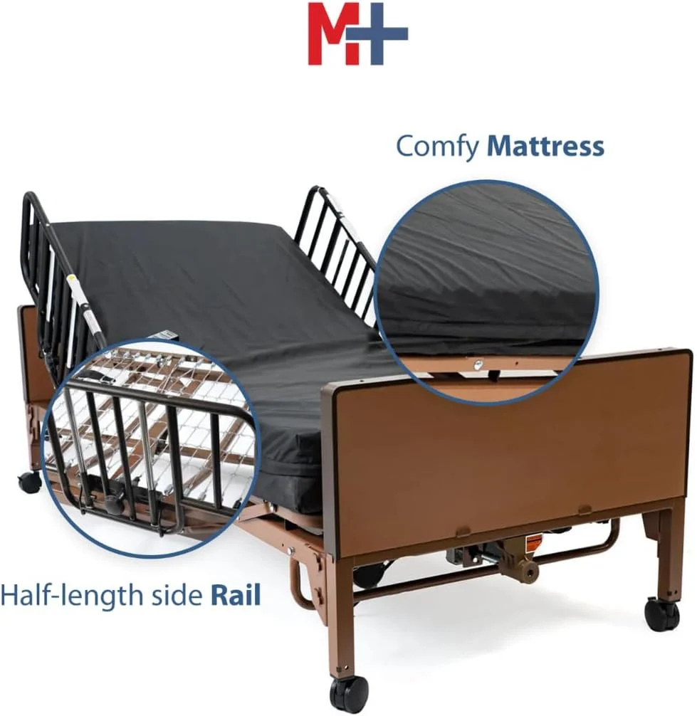 Fully electric hospital bed set, foam mattress, half side rails