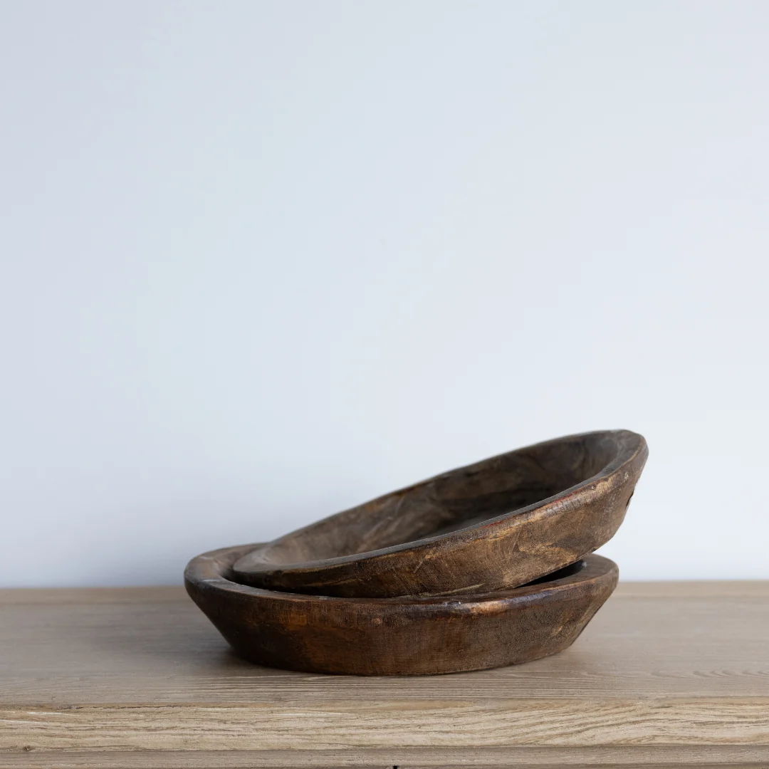 Vintage Inspired Round Walnut Bowl