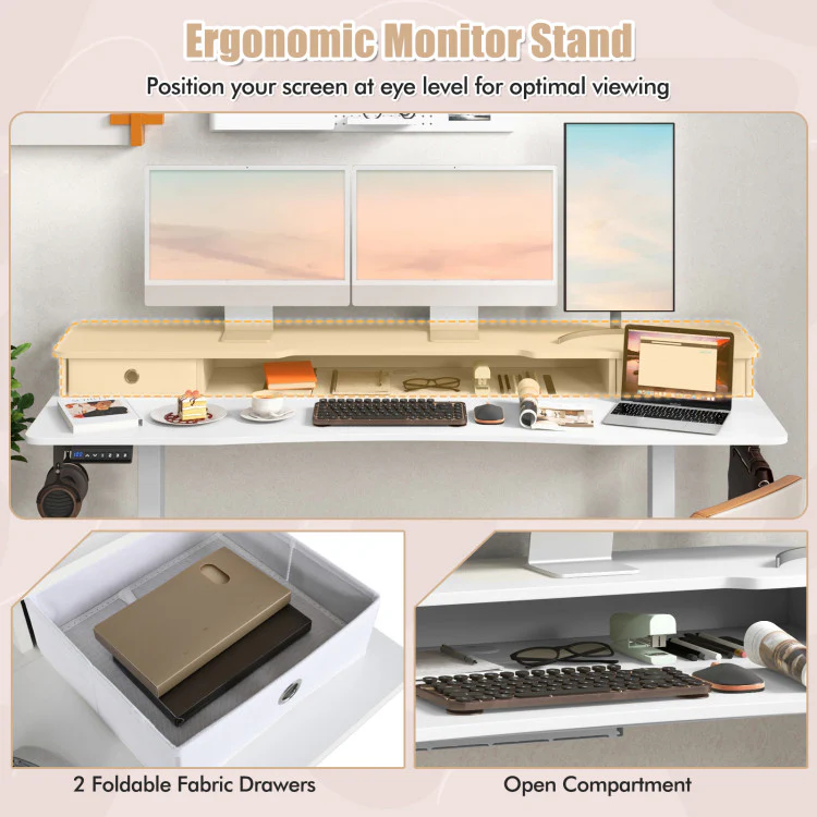 Electric Standing Desk with 2 Drawers, 3 Memory Positions, 63