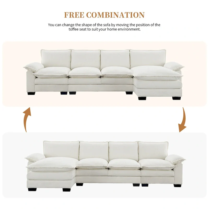 Modern 5-Seat L-Shaped Cloud Sleeper Sofa Couch with Chaise Lounge with Double Seat Cushions