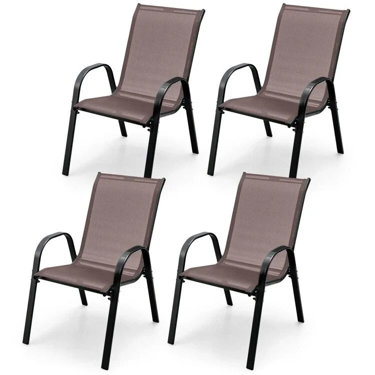 4 Pieces Stackable Patio Dining Chairs Set with Armrest - 29 x 21.5 x 35.5 (L x W x H)